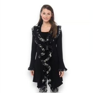 Joseph Ribkoff Gothic Romance Whimsigoth Boho Cardigan Trimmed In Faux Fur 8